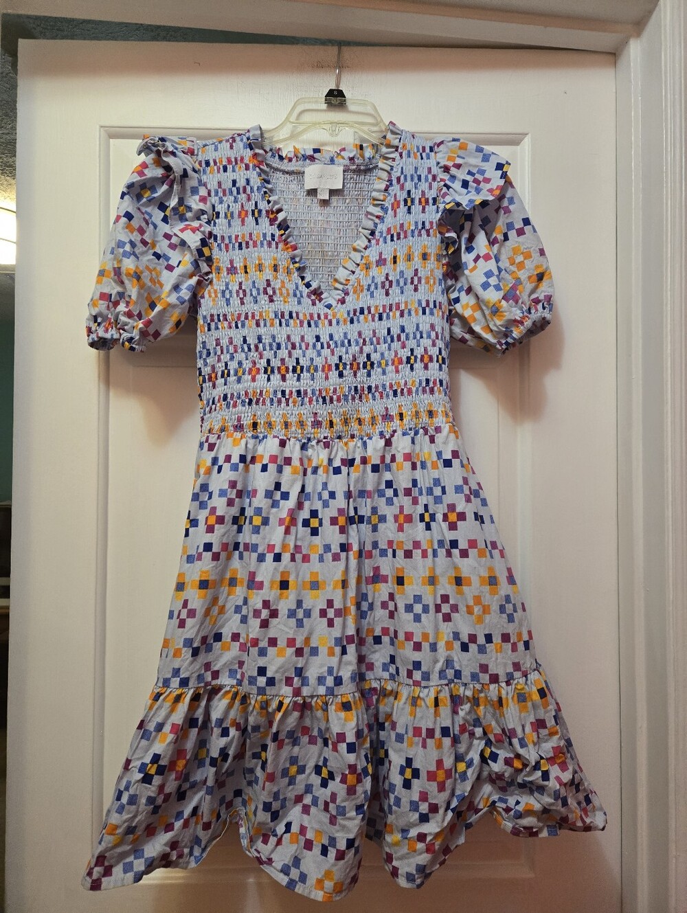 Sugarlips Multicolor Smocked Puff-Sleeve Dress in Blue, Yellow, Purple, Red
